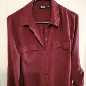 Burgundy long sleeve button up top